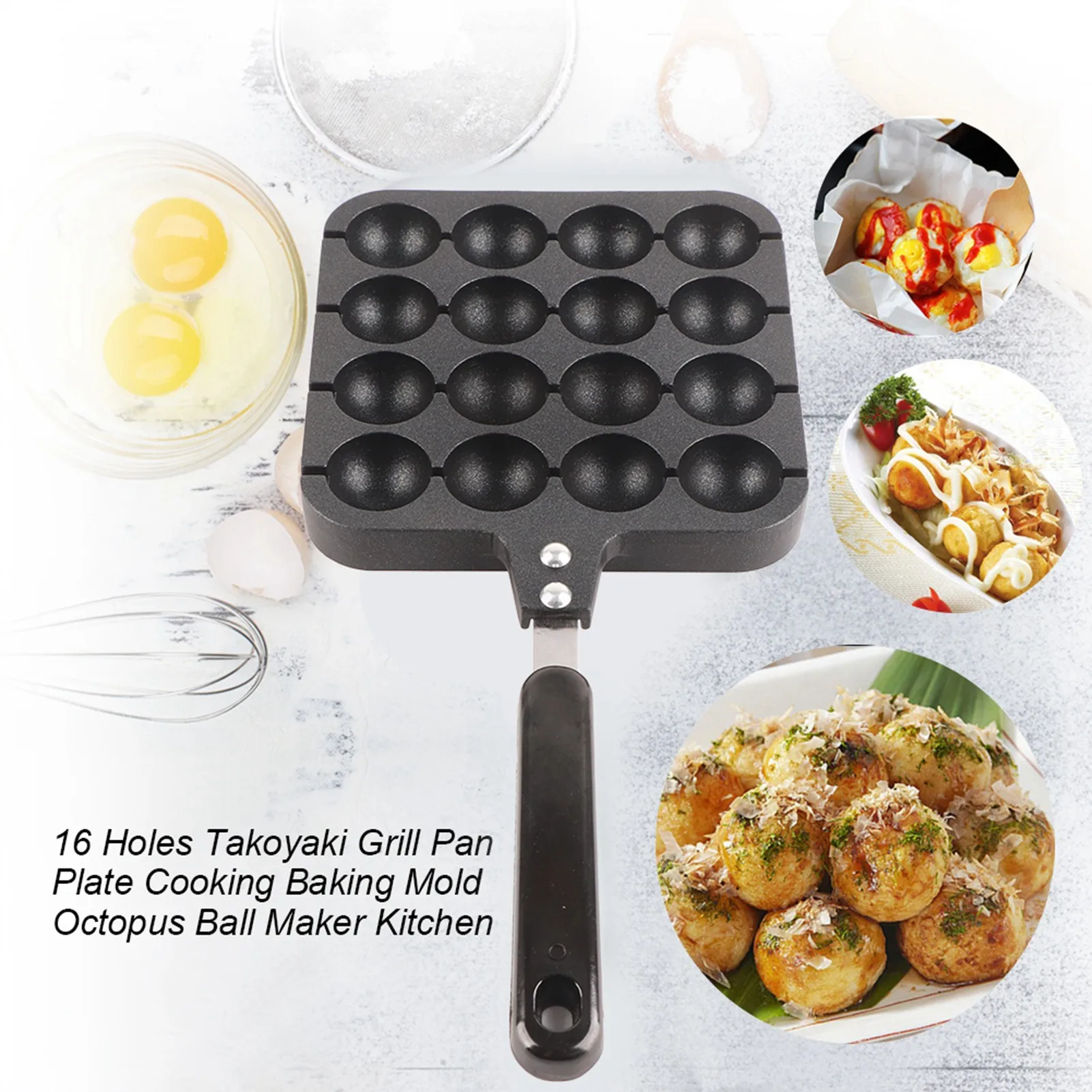 16穴のたこ焼き器、焦げ付き防止加工のたこ焼きグリルパン、た - Takoyaki Grill Plate のレビューと価格